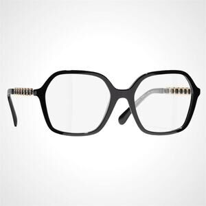 New CHANEL Eyeglasses Black Acetate & Leather Arms 53-18-140mm